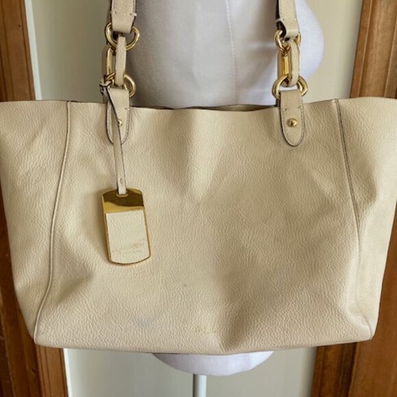 RALPH LAUREN POLO Cream Gold Shoulder Chain Shoulder Bag Tote Purse - Picture 5 of 17
